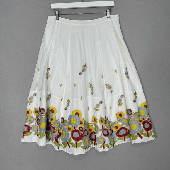 Whistles Skirt Womens 10 White Floral Embroidered Midi Boho Cottagecore Country - Picture 1 of 13